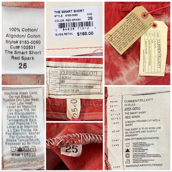 Current/Elliot Red Spark The Smart Short Tie Dye Shorts Tag 25 Waist 31” (WB-1) - Picture 7 of 9
